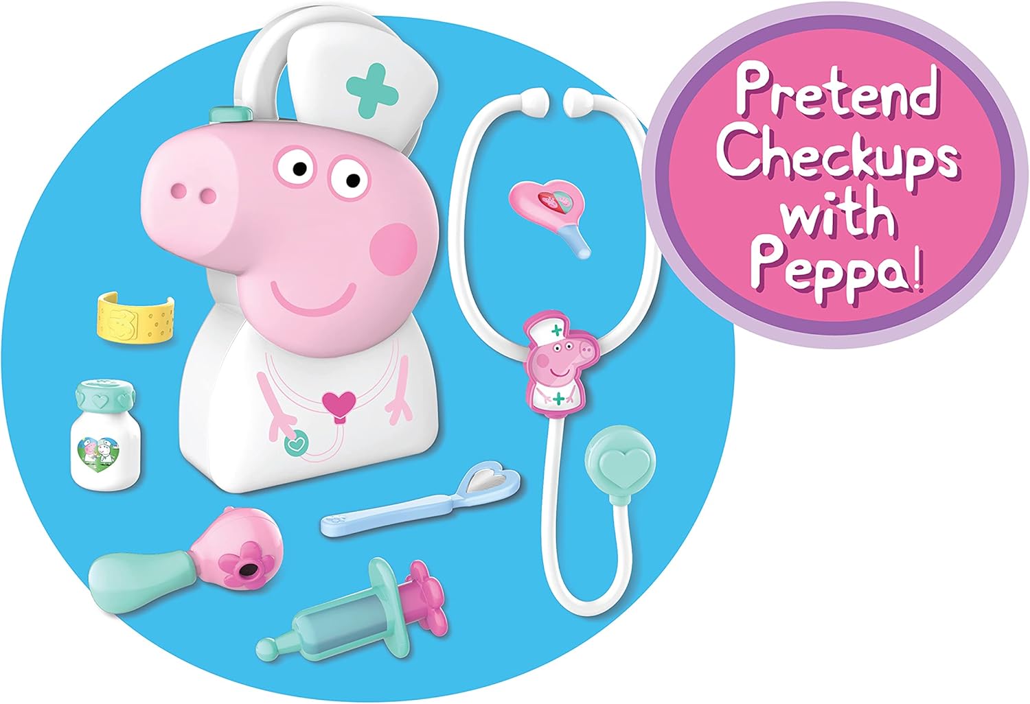 Peppa Pig Checkup Case Set with Carry Handle, 8-Piece Doctor Kit for Kids with Stethoscope, Kids Toys for Ages 3 Up by Just Play 24Hr Smart